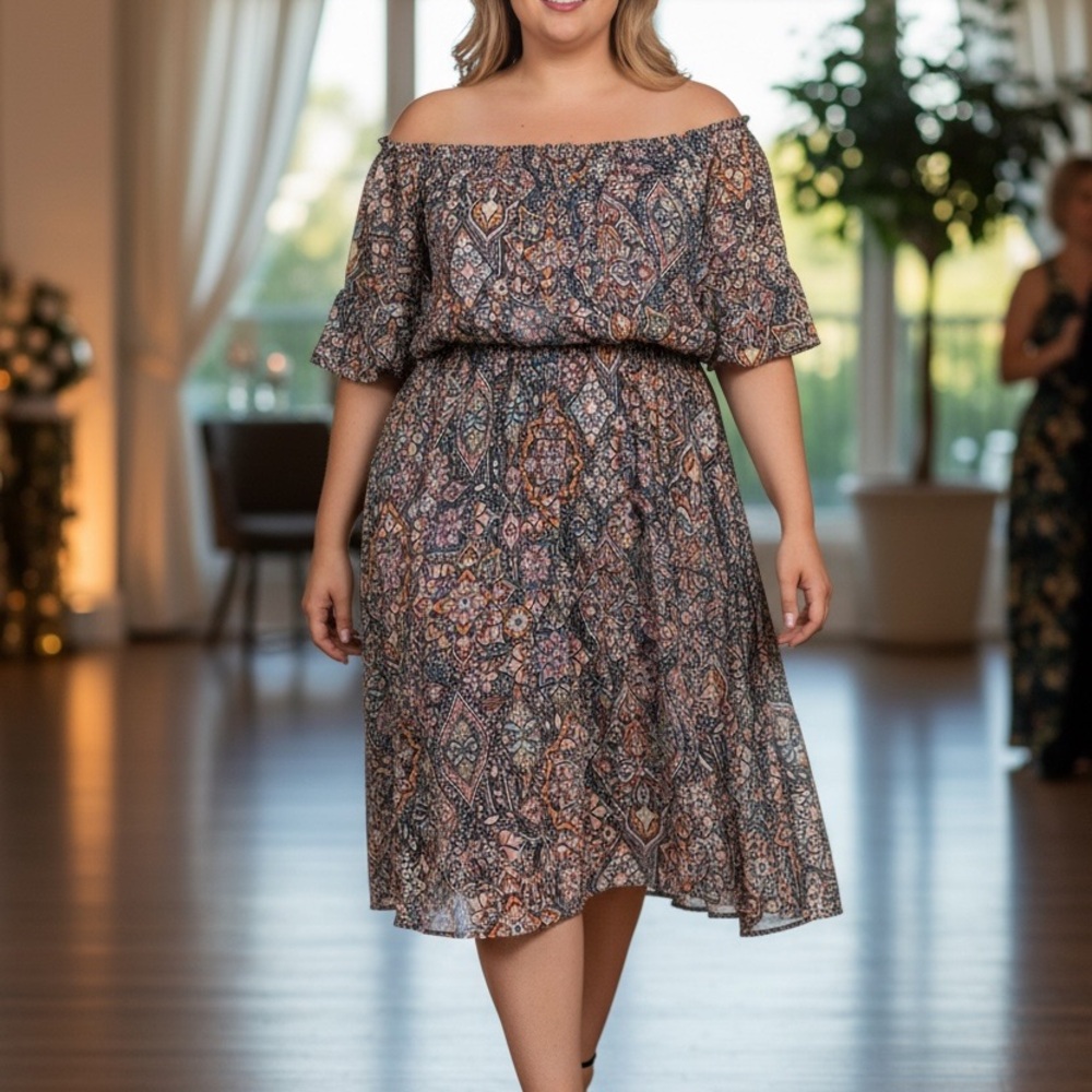 NWT Off-Shoulder Paisley Midi Dress | Flowy Boho Chic | Size 2X (18 - 20)